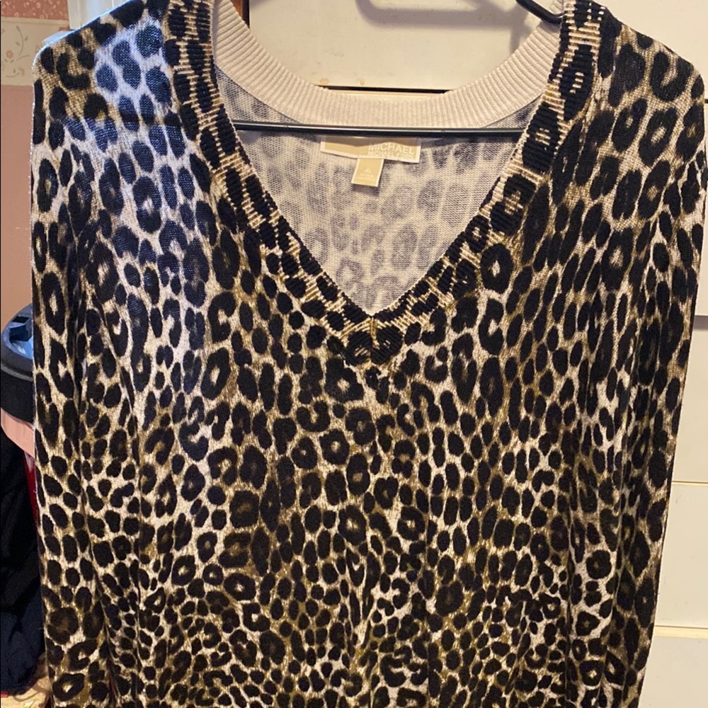 Michael Kors Cream and Brown Leopard Print light weight sweater